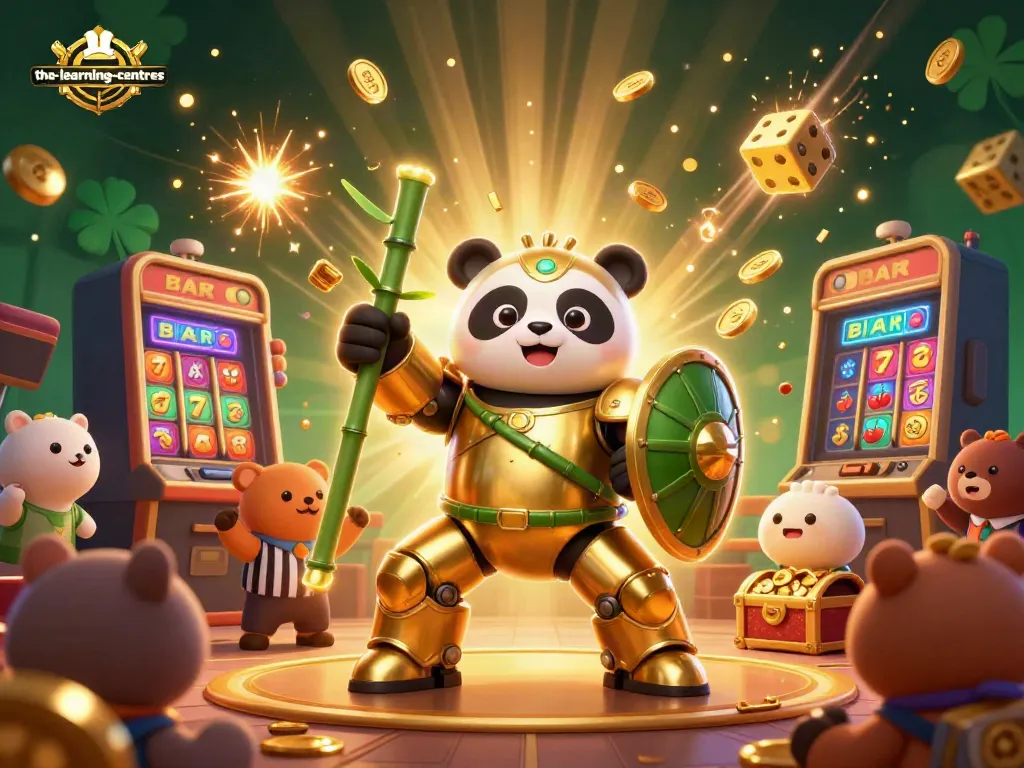 The-learning-centres showcases exciting casino gameplay with a golden panda character in a vibrant 3D gambling scene.