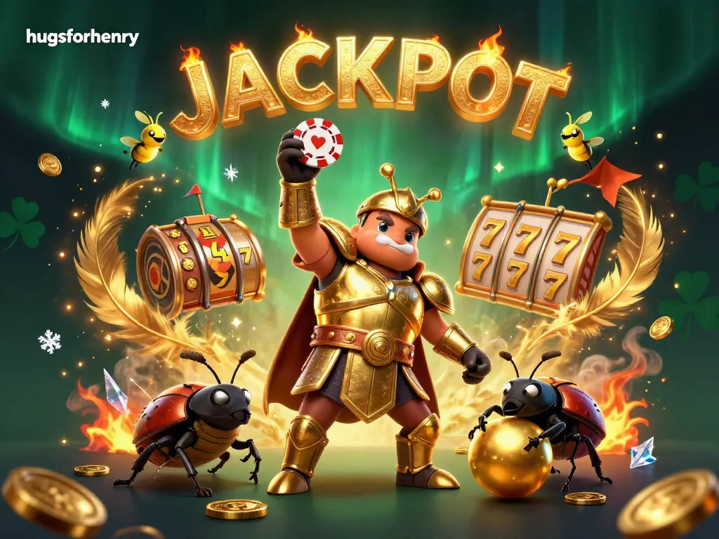Engage with the exciting atmosphere of gambling at Hugs for Henry casino-themed art featuring winning beetles.