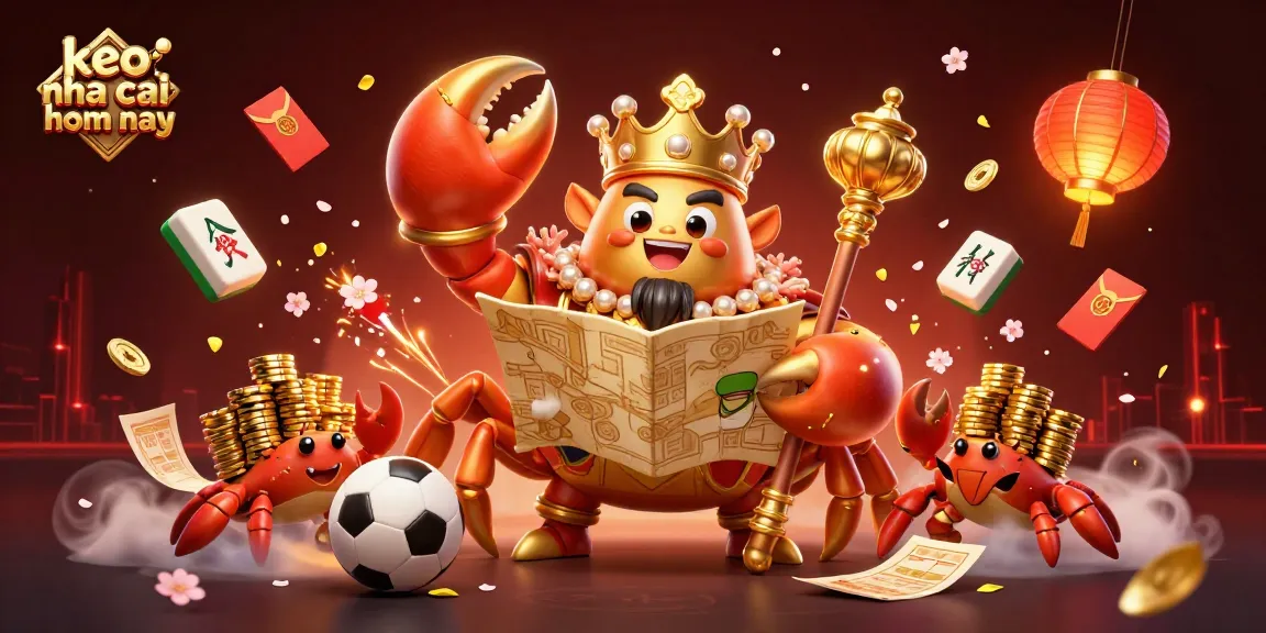 Experience winning with keo nha cai hom nay through an energetic illustration of a golden crab emperor and exciting betting elements.