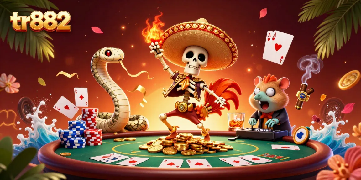 Experience the thrill of tr882 as a cartoon mariachi rooster dances in a dazzling casino scene.
