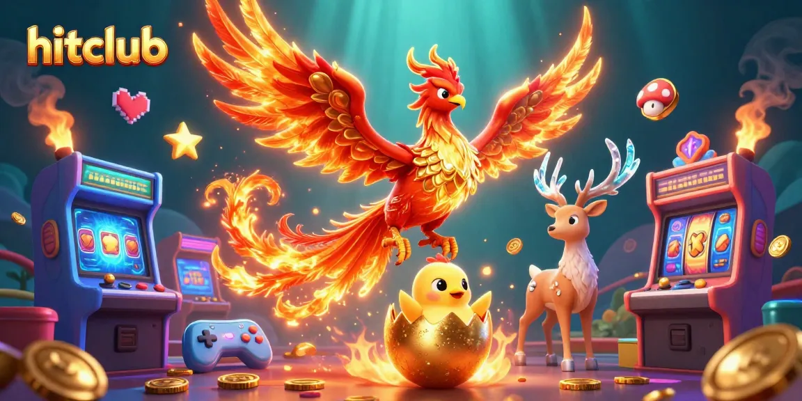 Hitclub combines thrilling slot games with vibrant phoenix characters in a dynamic casino scene.