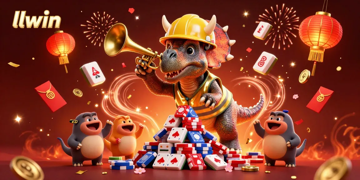 Experience excitement at llwin's casino with jubilant characters celebrating amidst vibrant gaming elements.