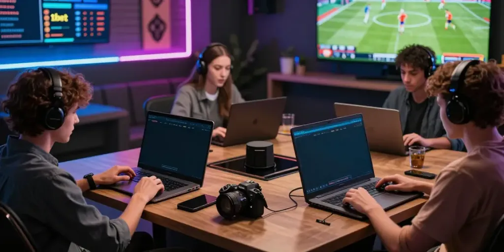 Engaging online gaming scene with users focused on the 11bet platform, showcasing excitement.