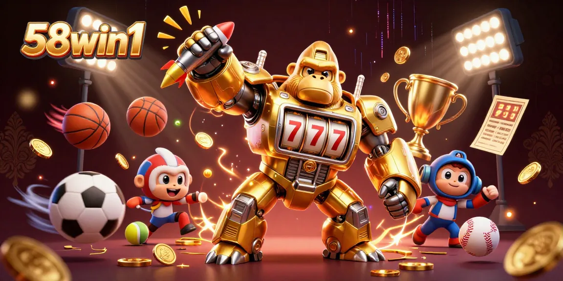 Experience thrilling wins at 58win1 with an exciting casino-themed illustration.
