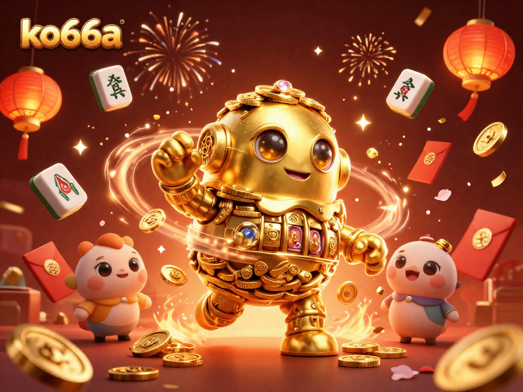 Win big with ko66a at an engaging online casino, featuring a golden golem and festive elements.