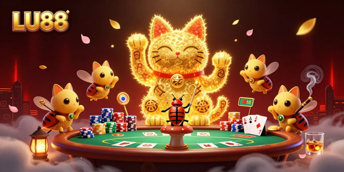 Players enjoy thrilling gaming at LU88, highlighted by a dynamic lucky cat and rich casino elements.