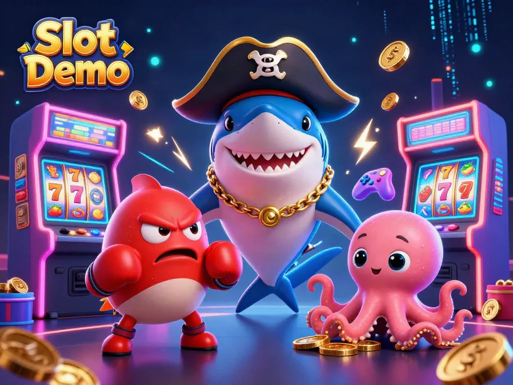 Spin and win with Slot Demo through playful characters and vibrant gaming elements in this captivating scene.
