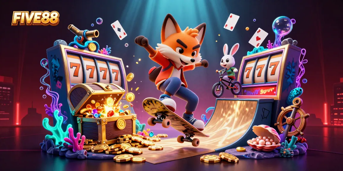 Experience exciting gameplay at FIVE88 with vibrant characters and casino elements in a dynamic scene.