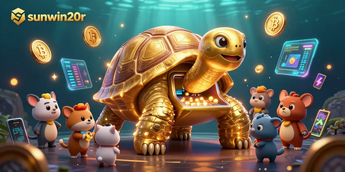 Engage with sunwin20r at this dynamic crypto casino scene featuring vibrant characters and game elements.