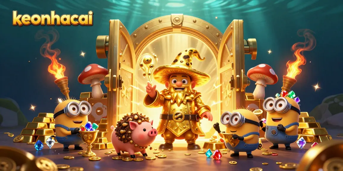 Experience thrilling betting action with keonhacai's vibrant treasure-filled illustration.