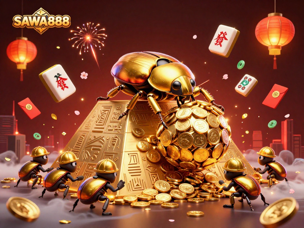 Experience SAWA888's thrilling gameplay with a vibrant 3D casino illustration showcasing exciting elements.